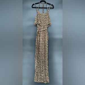 #86- NWOT Leopard Print Flowy Slit Leg Pant Jumpsuit Size S
